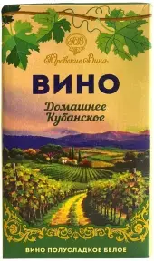 Вино Юровские Вина Домашнее Кубанское Белое полусладкое, Тетра Пак, 1 л