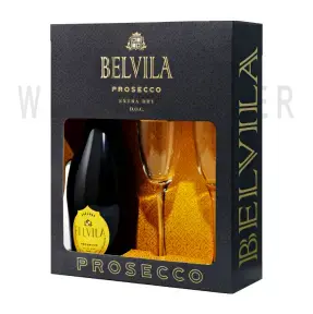 Игристое вино Villa degli Olmi Belvila Prosecco DOC Spumante Extra Dry with two glasses 0.75 л