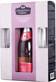 Игристое вино Abbazia Fiorino d'Oro Rose Brut, gift box with 2 glasses, 0.75 л