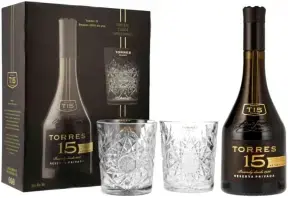 Бренди Torres 15 Reserva Privada, gift box with 2 glasses 0.7 л