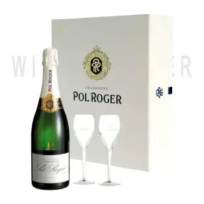 Шампанское Pol Roger, Brut Reserve, gift set with 2 Glasses 0.75 л