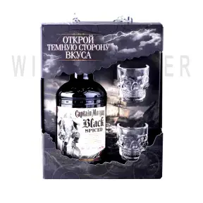 Ром Captain Morgan Black Spiced, gift box with 2 glasses, 0.7 л