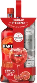 Вермут Martini Fiero, gift set with 2 cans of tonic San Pellegrino 1 л