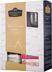 Игристое вино Abbazia Fiorino d'Oro Moscato Spumante, gift box with 2 glasses and candy, 0.75 л