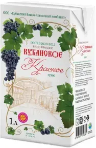 Вино КВКК Кубанское Красное Сухое, Тетра Пак, 1 л