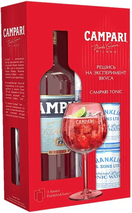 Ликер Campari gift set with 3 cans of Franklin & Sons Natural Indian Tonic