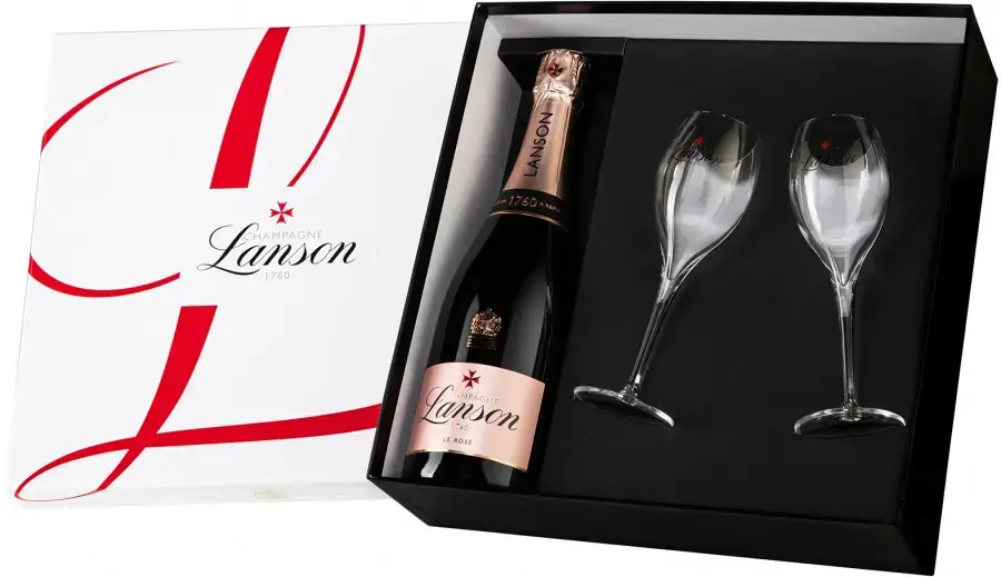 Шампанское Lanson Le Rose Brut, gift box with 2 glasses, 2018, 0.75л