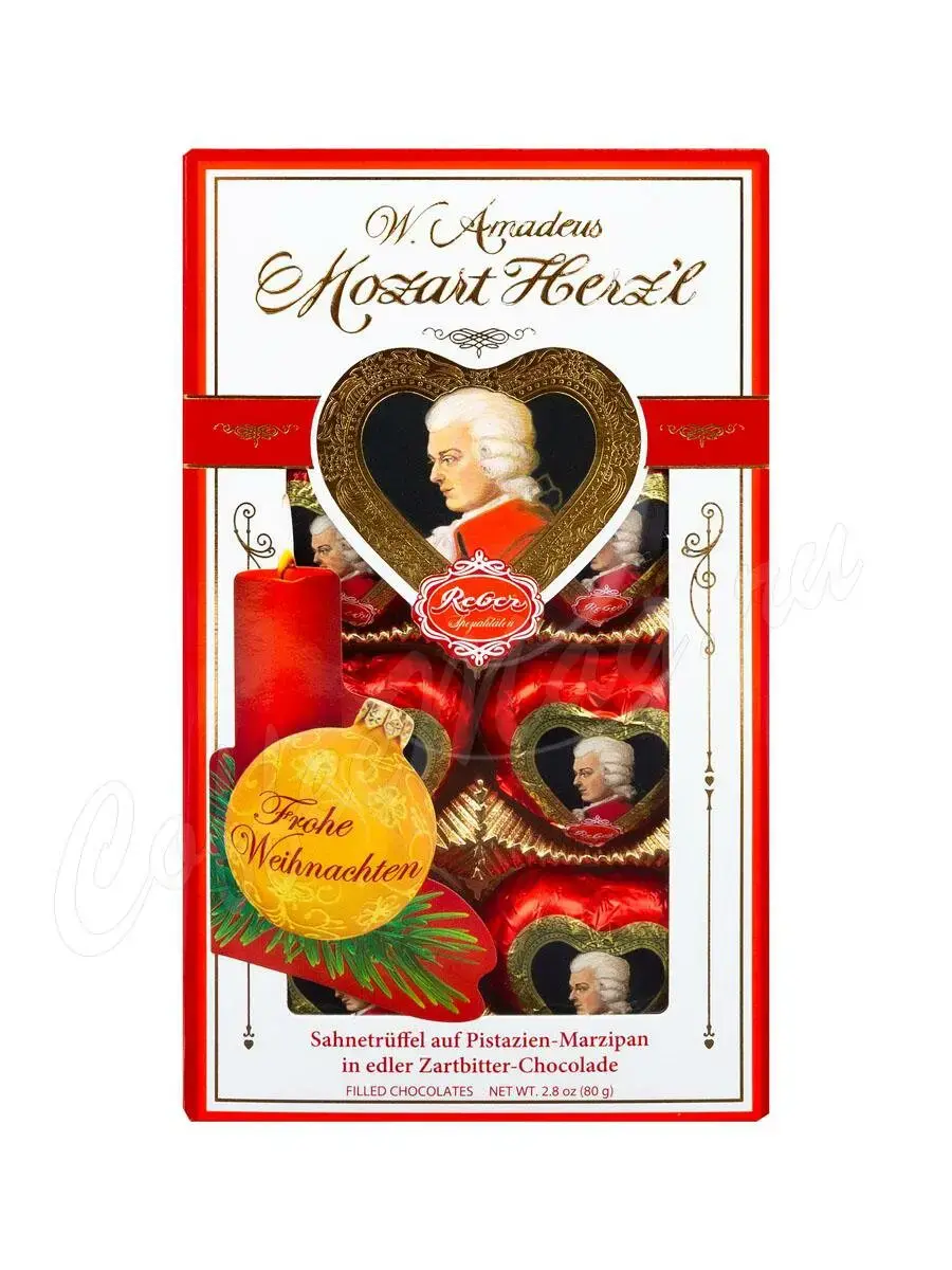  Набор конфет Reber Mozart сердечки-мини в новогодней упаковке 80 г