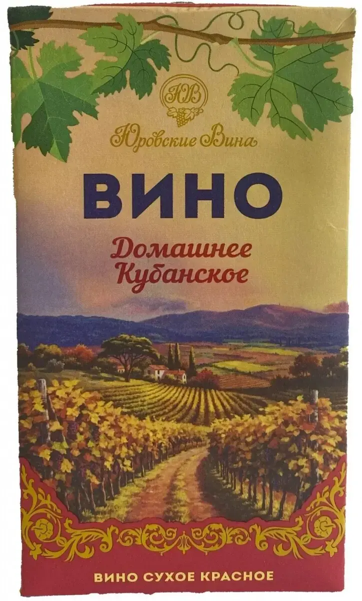 Вино Юровские Вина Домашнее Кубанское Красное сухое, Тетра Пак, 1 л