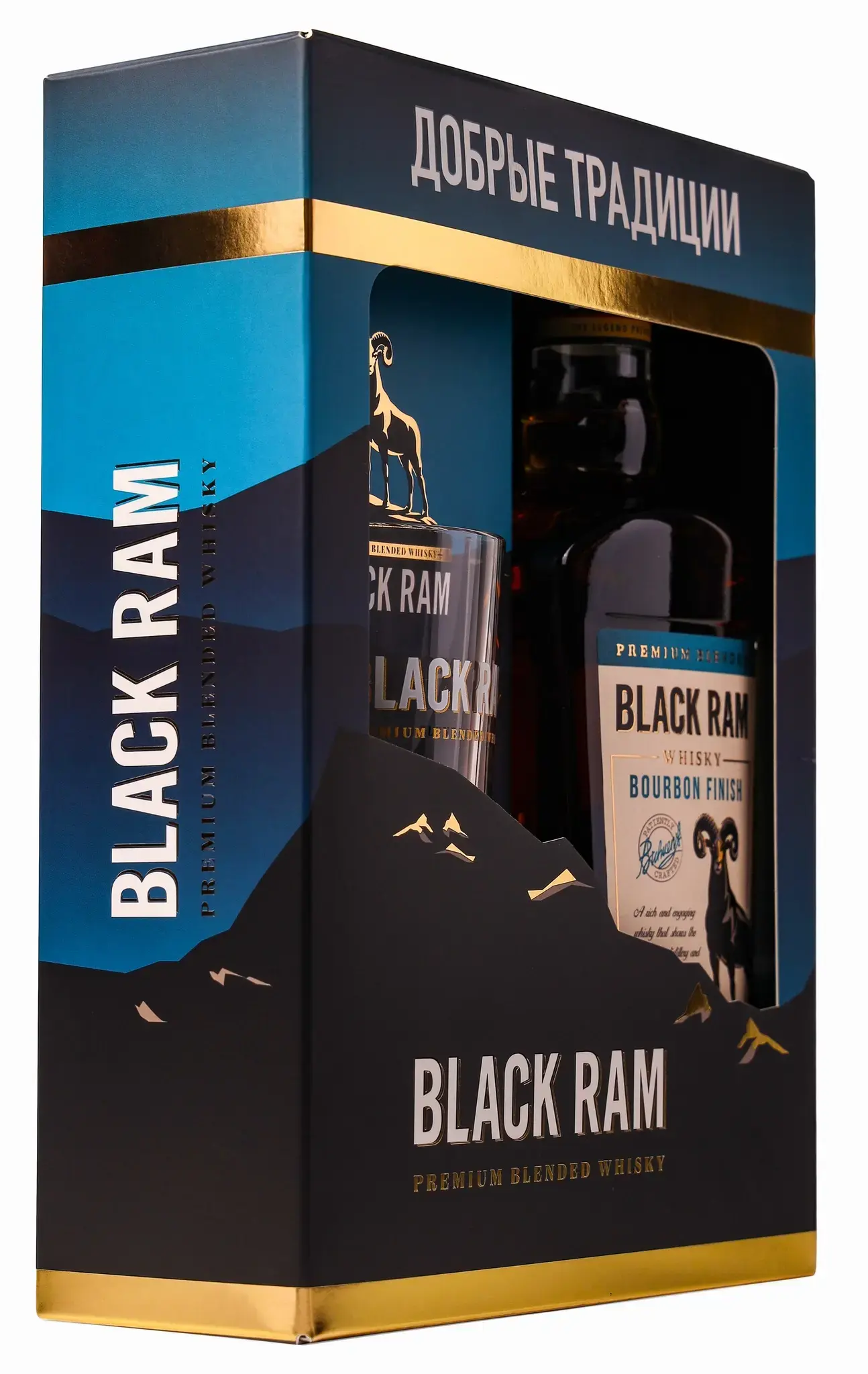 Виски Black Ram Bourbon Finish 3 Years Old, with glass in gift box, 0.7 л
