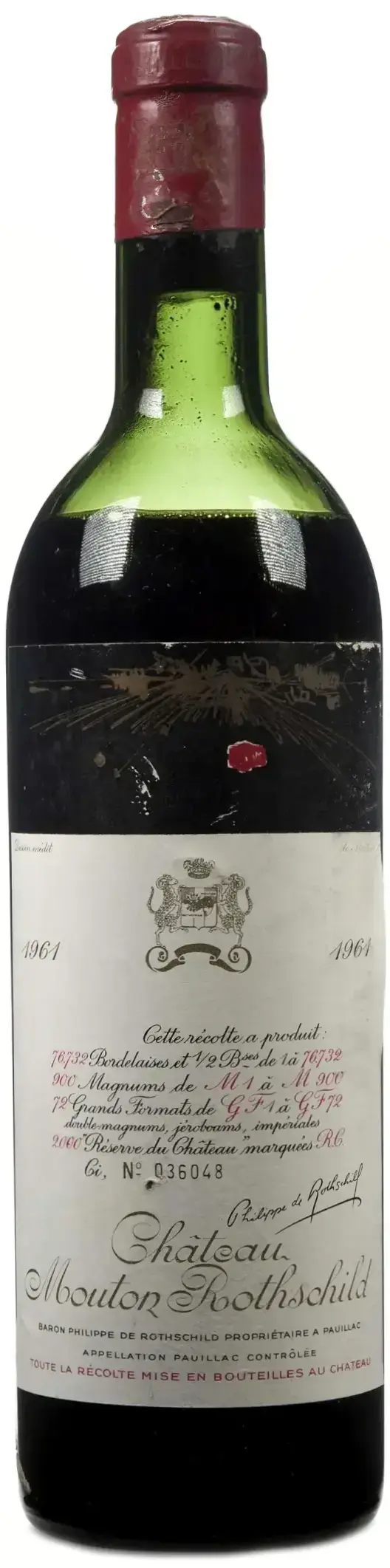 Вино Chateau Mouton Rothschild Pauillac AOC Premier Grand Cru Classe, 1961, 0.75 л