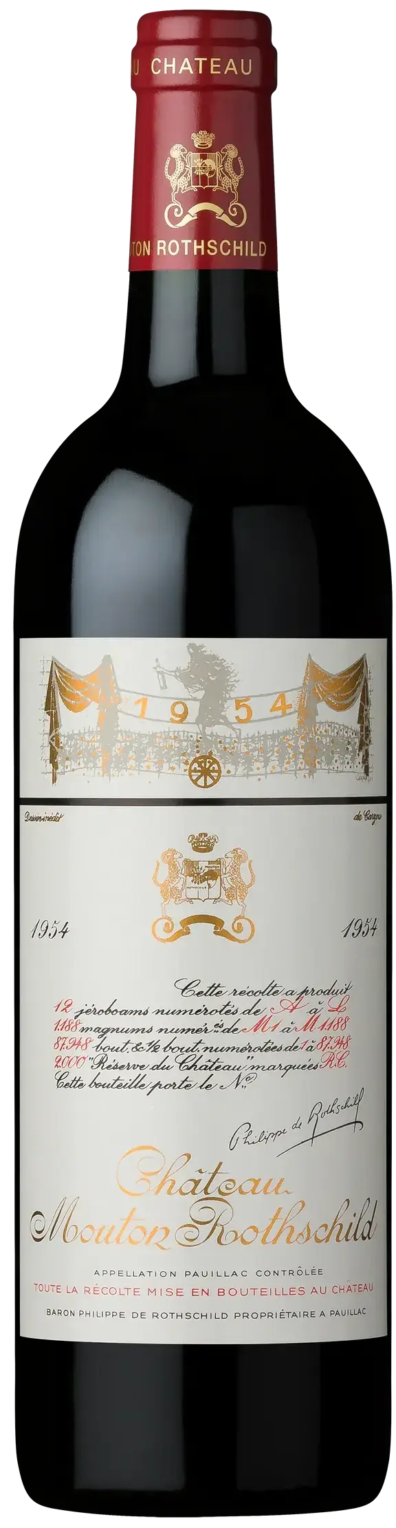 Вино Chateau Mouton Rothschild Pauillac AOC Premier Grand Cru Classe, 1954, 0.75 л
