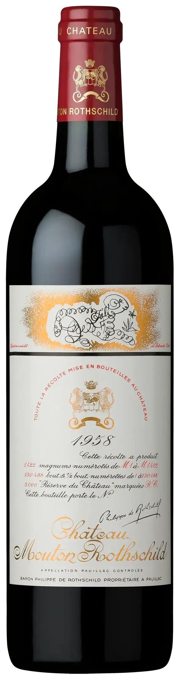 Вино Chateau Mouton Rothschild Pauillac AOC Premier Grand Cru Classe, 1958, 0.75 л