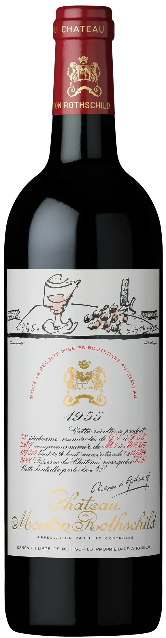 Вино Chateau Mouton Rothschild Pauillac AOC Premier Grand Cru Classe, 1955, 0.75 л