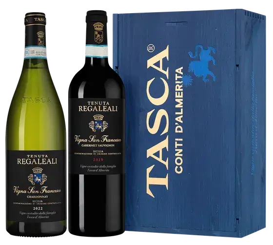 Вино Tenuta Regaleali Vigna San Francesco Tasca d'Almerita, wooden box with 2 bottles, 0.75 л