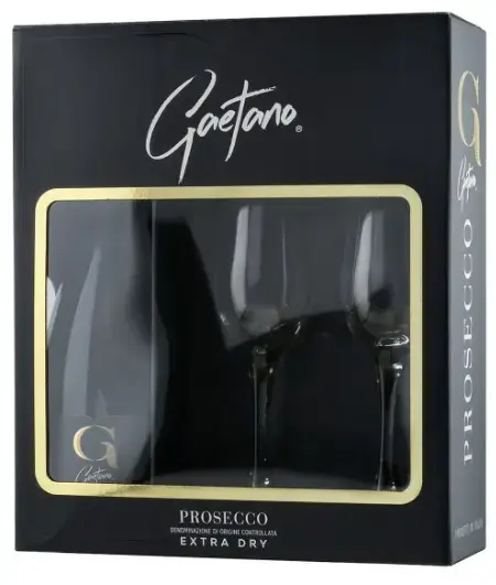 Игристое вино Gaetano Prosecco DOC Extra Dry gift box with 2 glasses, 0.75 л