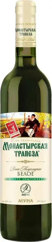Вино Монастырская Трапеза Белое Полусладкое, 0.7 л