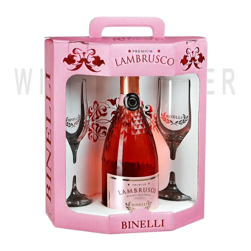 Игристое вино Binelli Premium Lambrusco Rosato Secco Dell'Emilia gift set with 2 glasses 0.75 л