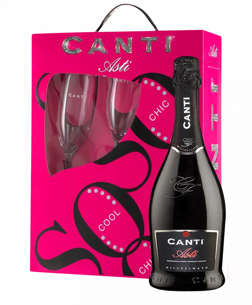 Игристое вино Canti Asti + 2 glasses, gift box 2017 0.75 л