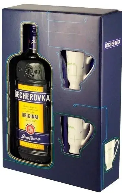 Ликер Becherovka in gift box s dvumja farforovymi chashkami 0.7 л