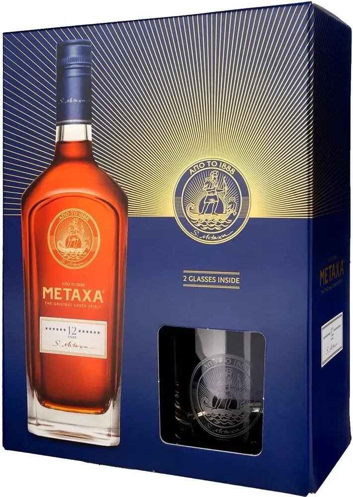 Бренди Metaxa 12 Stars, gift box with 2 glasses, 0.7 л