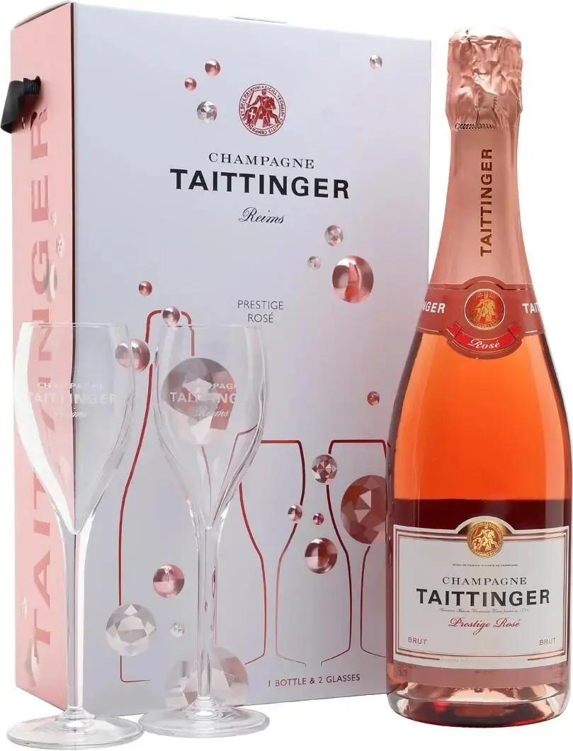Шампанское Taittinger Prestige Rose, gift box with 2 glasses, 0.75 л