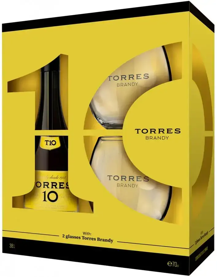 Бренди Torres 10 Gran Reserva gift box with 2 glasses 0.7 л