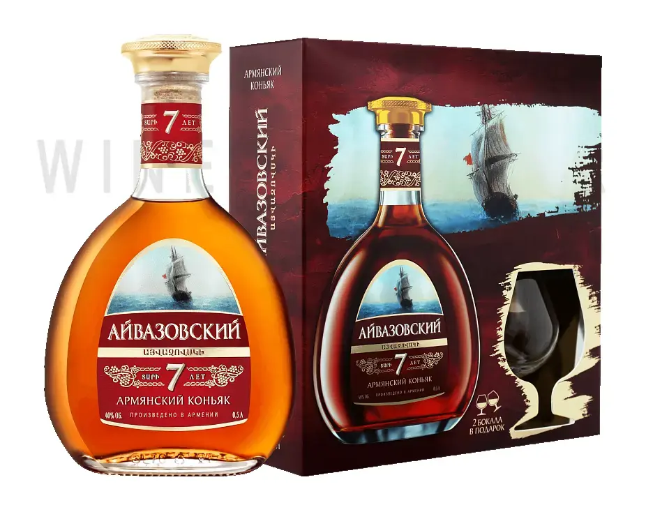 Коньяк Aivazovsky 7 Years Old gift box with 2 glasses 0.5 л