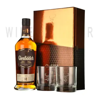 Glenfiddich 18 Years Old, gift box with 2 glasses 0.75 л