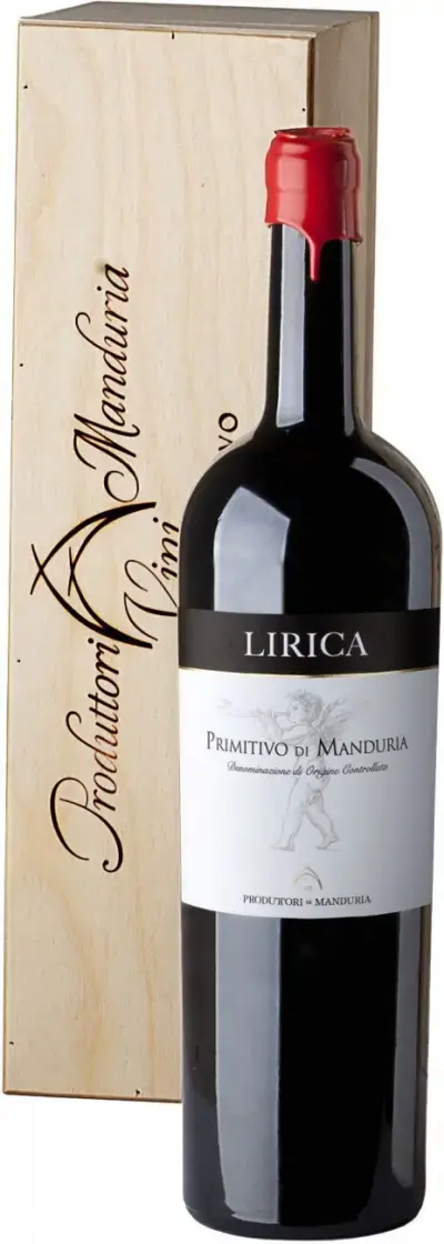Вино Produttori di Manduria Lirica Primitivo di Manduria DOP wooden box, 2020, 1.5 л