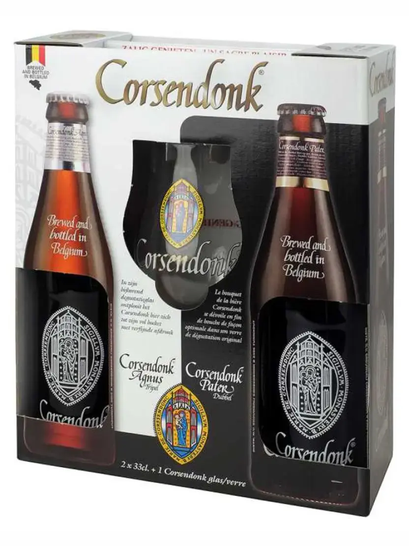 Пиво Corsendonk, Agnus Tripel, gift set 2 bottles & glass, 0.33 л