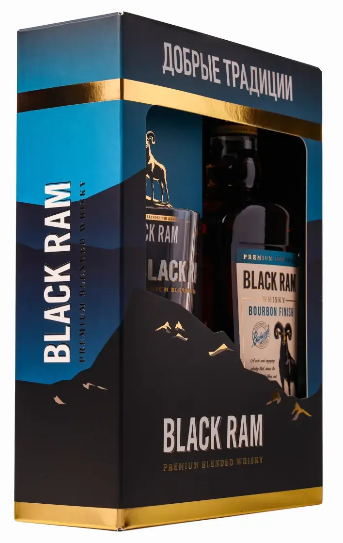 Виски Black Ram Bourbon Finish 3 Years Old, with glass in gift box, 0.7 л