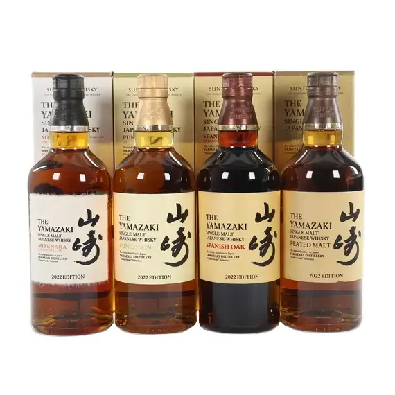Виски Yamazaki Tsukuriwake, Limited Edition, set of 4 bottles, Puncheon, Peated Malt, Spanish Oak, Mizunara, 2022, 0.7 л