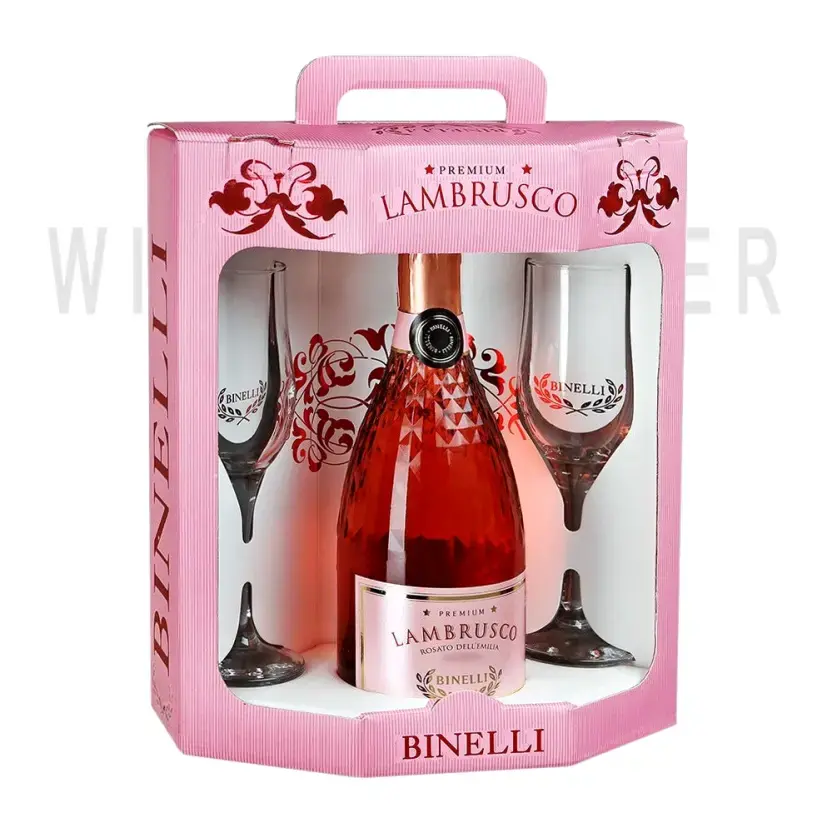 Игристое вино Binelli Premium Lambrusco Rosato Secco Dell'Emilia gift set with 2 glasses 0.75 л