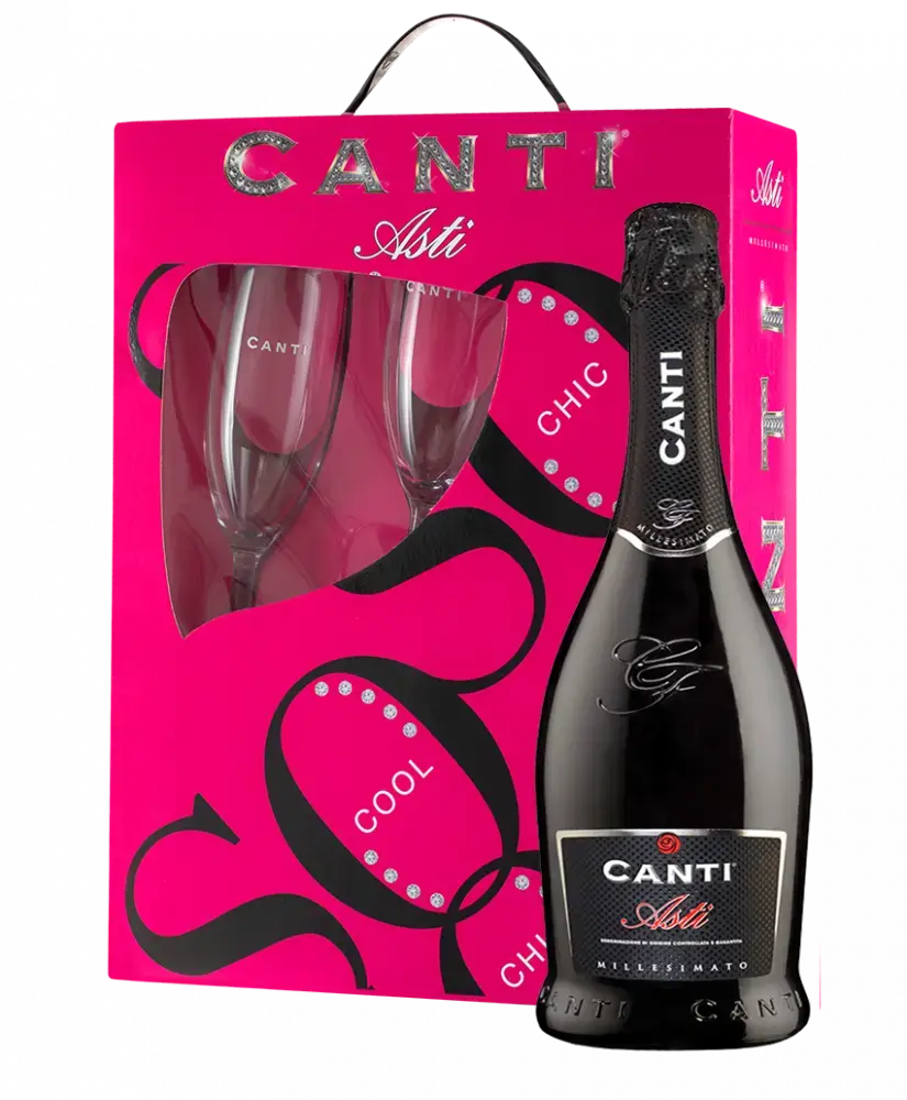 Игристое вино Canti Asti + 2 glasses, gift box 2017 0.75 л