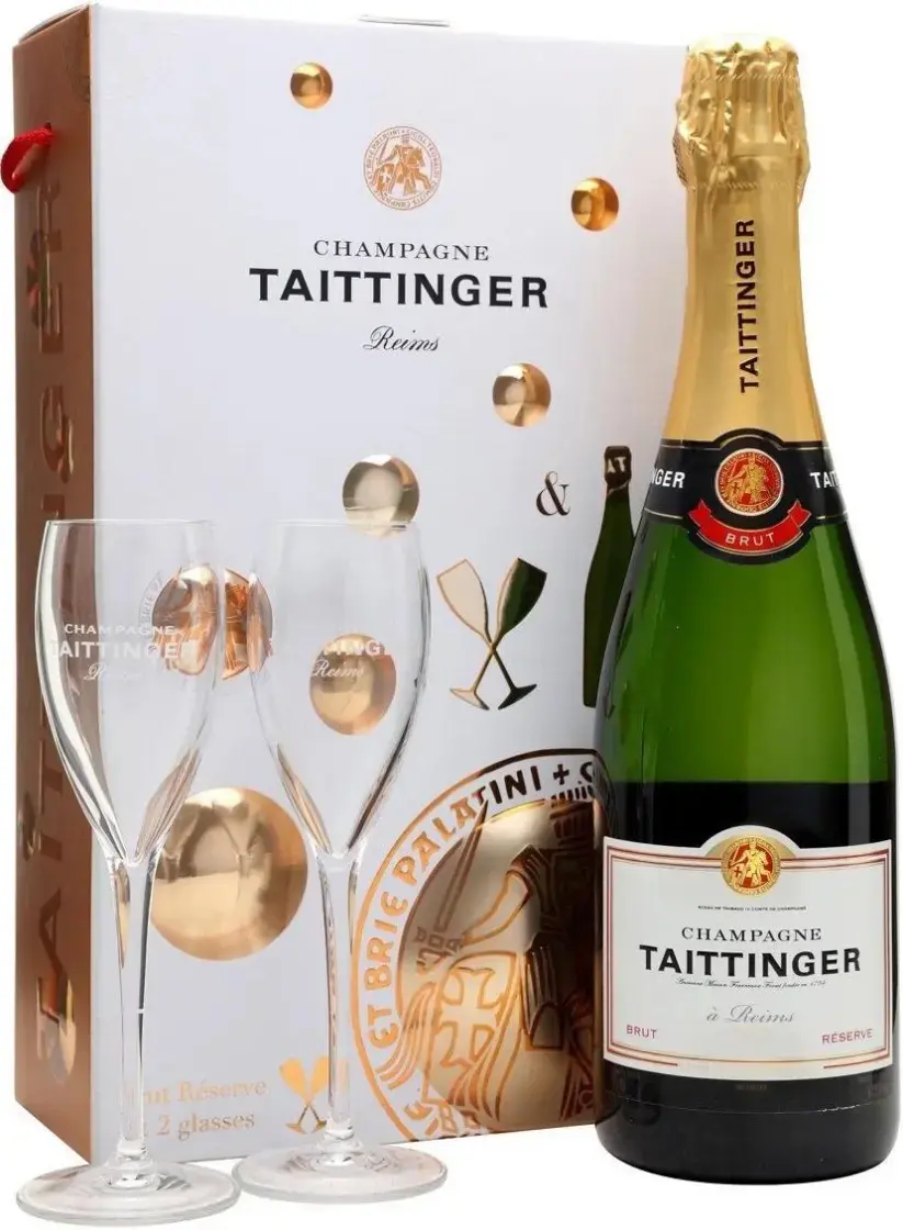 Шампанское Taittinger Brut Reserve, gift box + two glasses 0.75 л