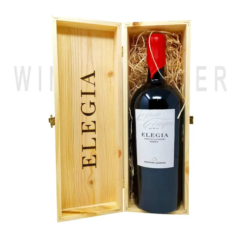 Вино Produttori di Manduria Elegia Riserva Primitivo di Manduria DOP 2017 wooden box 1.5 л